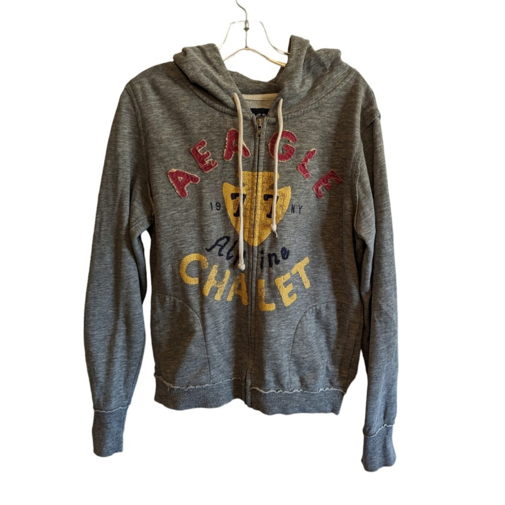 American Eagle Hoodie Womens Size Large Hooded Sweatshirt Gray Alpine Chalet